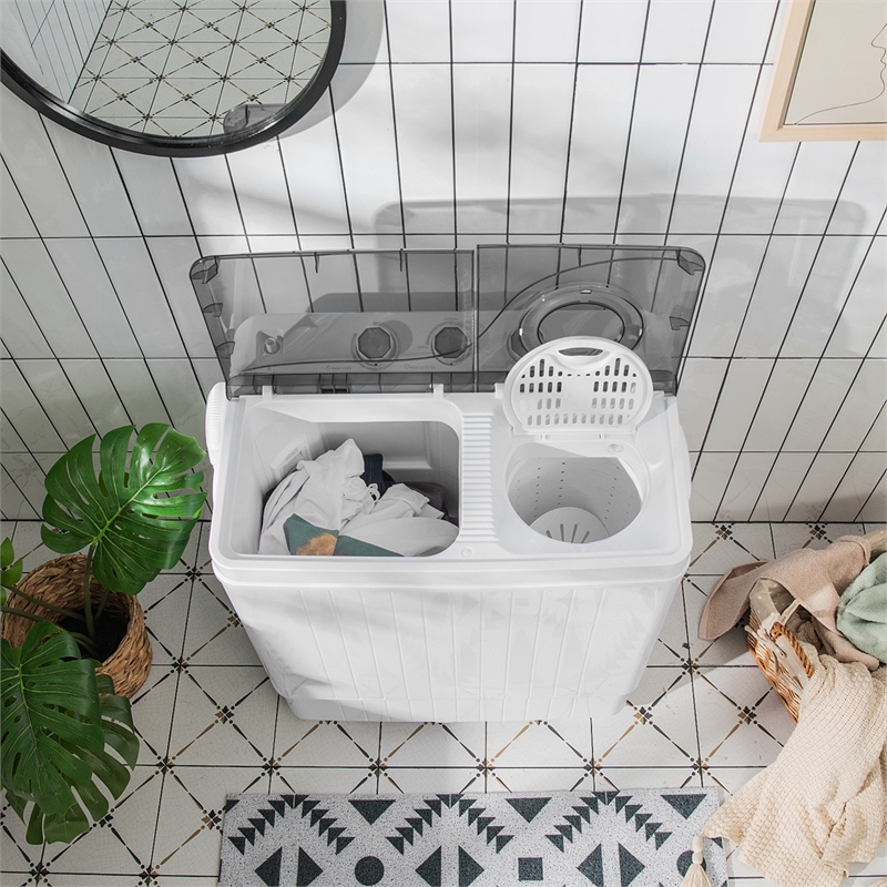 26 lbs Portable Semi automatic Twin Tub Washing Machine with Drain Pump Gray