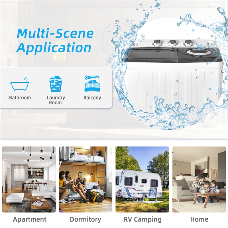 26 lbs Portable Semi automatic Twin Tub Washing Machine with Drain Pump Gray