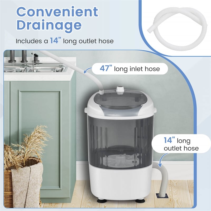 Portable Mini Counter Top Washing Machine 5.5lbs Spin Basket Laundry Gray