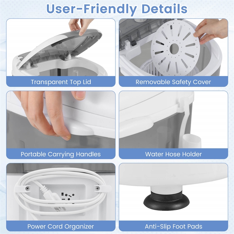 Portable Mini Counter Top Washing Machine 5.5lbs Spin Basket Laundry Gray