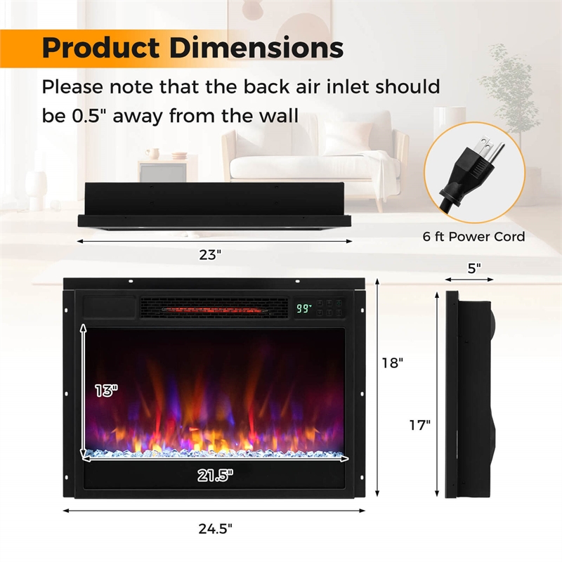 23 inch Infrared Quartz electric Fireplace Insert with Remote Control Black