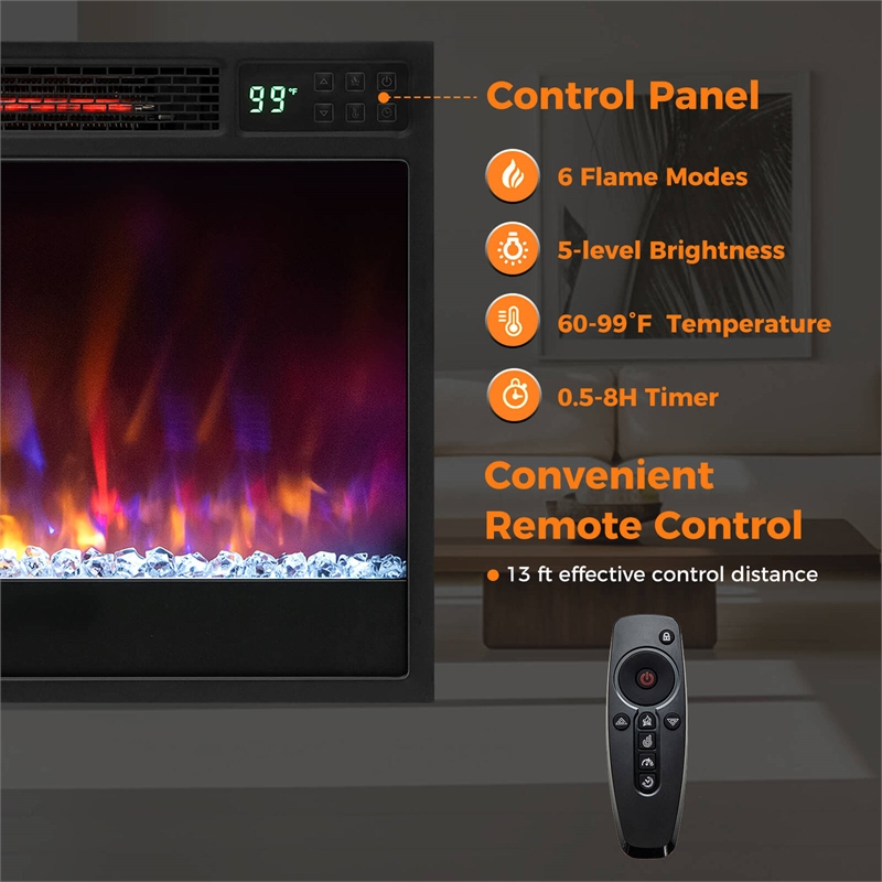 23 inch Infrared Quartz electric Fireplace Insert with Remote Control Black