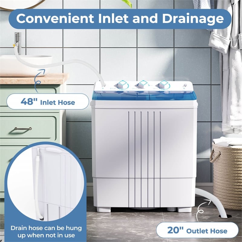 Compact Mini Portable Twin Tub Washing Machine 20 Lbs Washer Spinner Blue