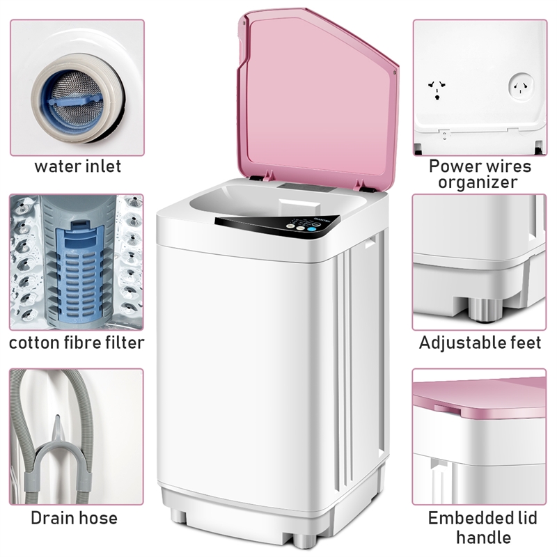Full Automatic Washing Machine 7.7 lbs Washer Spinner Germicidal UV Light Pink