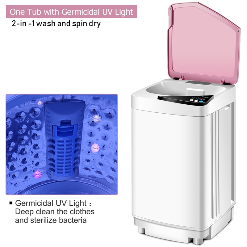 Full Automatic Washing Machine 7.7 lbs Washer Spinner Germicidal UV Light Pink