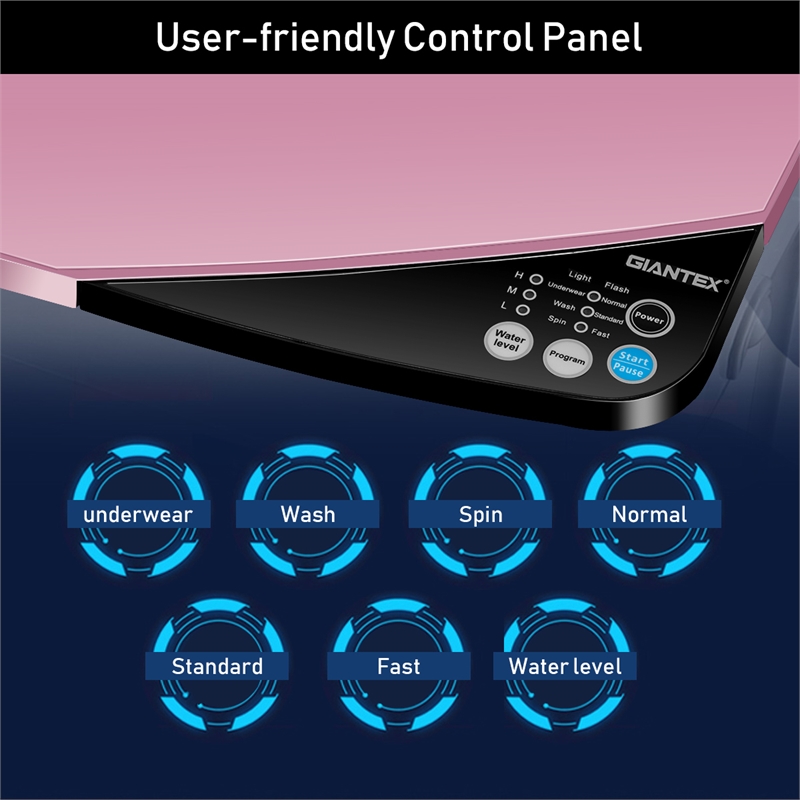 Full Automatic Washing Machine 7.7 lbs Washer Spinner Germicidal UV Light Pink