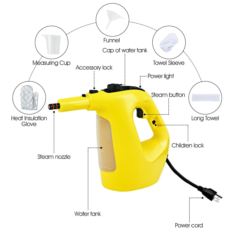 1400W Multipurpose Pressurized Steam Cleaner Mop Yellow