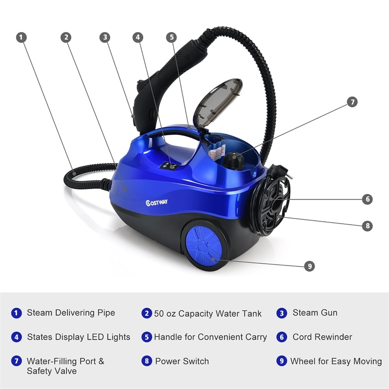 2000W Heavy Duty Steam Cleaner Mop Multi Purpose Blue
