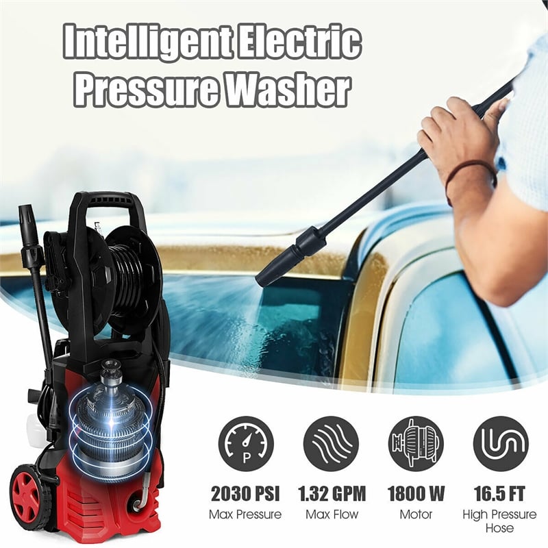 2030PSI Electric Pressure Washer Cleaner 1.7 GPM 1800W with Hose Reel Red