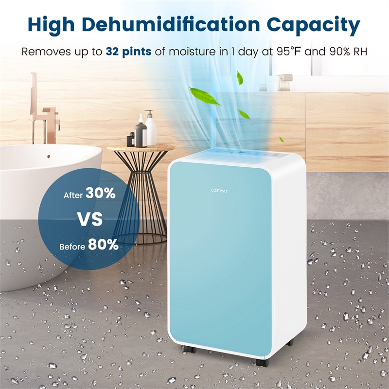 9 Pint(DOE) Portable Dehumidifier with 3 Modes 2500 Sq.ft Coverage Area Blue