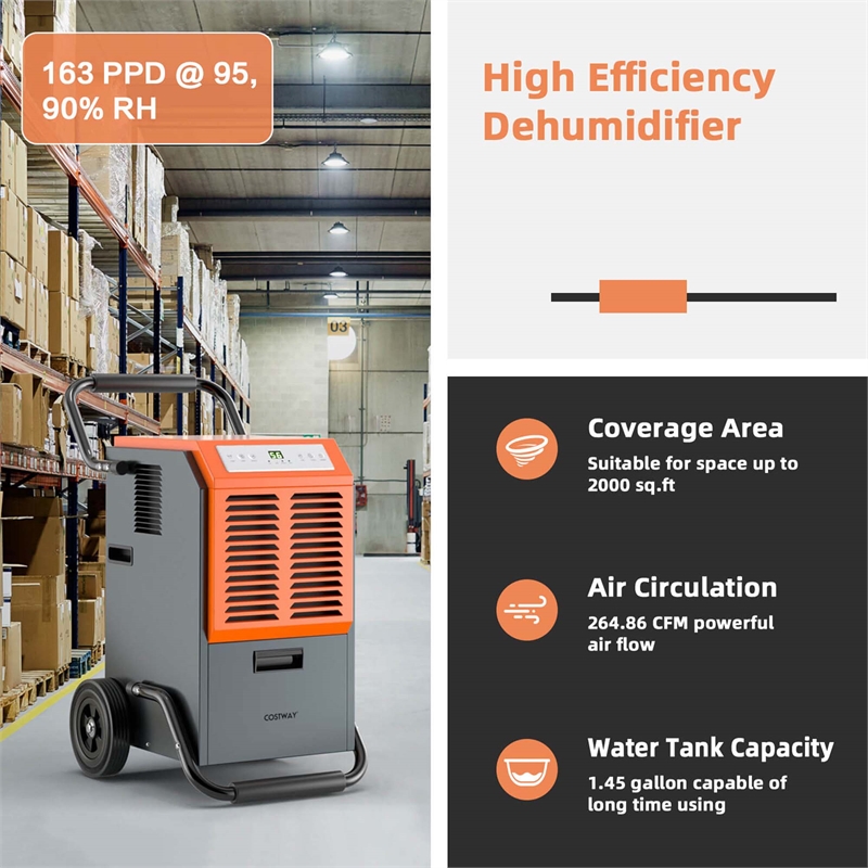 45 Pint(DOE) Portable Commercial Dehumidifier with Water Tank 4500 Sq.ft Orange
