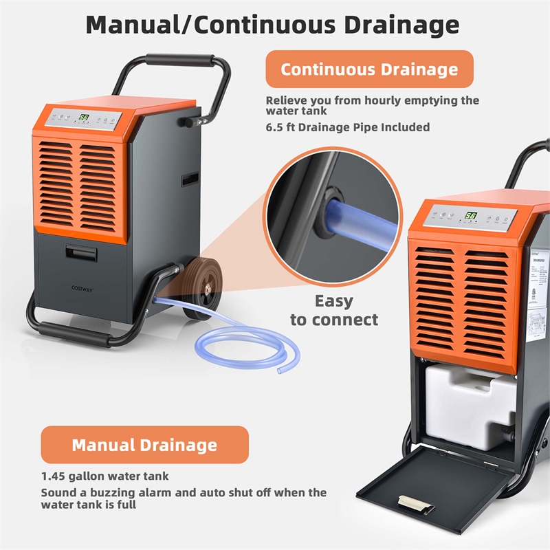 45 Pint(DOE) Portable Commercial Dehumidifier with Water Tank 4500 Sq.ft Orange