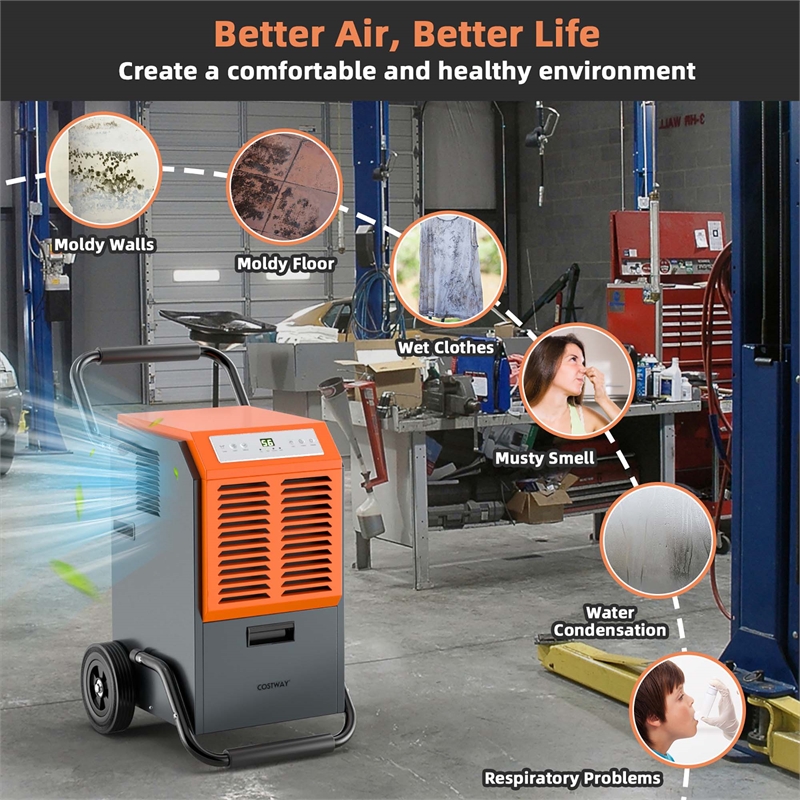 45 Pint(DOE) Portable Commercial Dehumidifier with Water Tank 4500 Sq.ft Orange