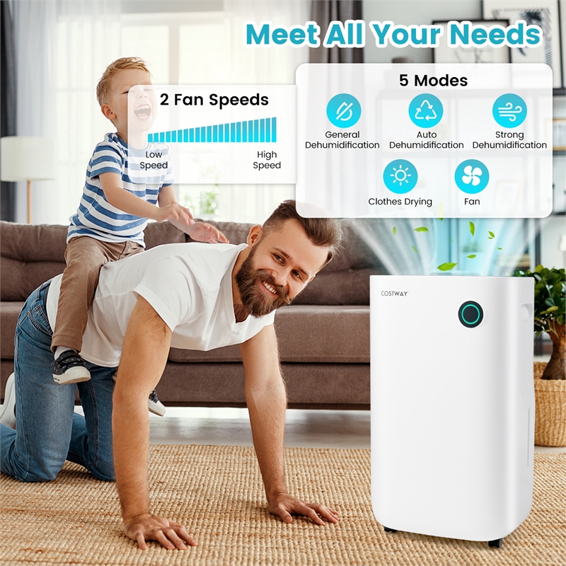 19 Pint(DOE) Quiet Dehumidifier with 5 Modes 4500 Sq.ft Coverage Area White