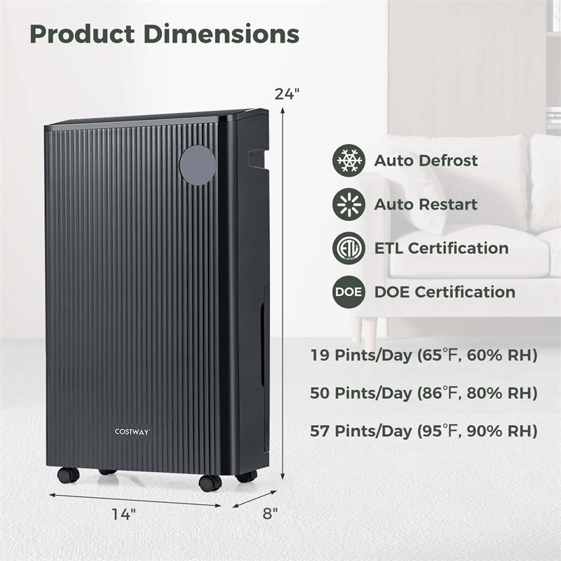 19 Pint(DOE) 4500 Sq.ft Dehumidifier for Basement with 4 Modes 3 Color Black
