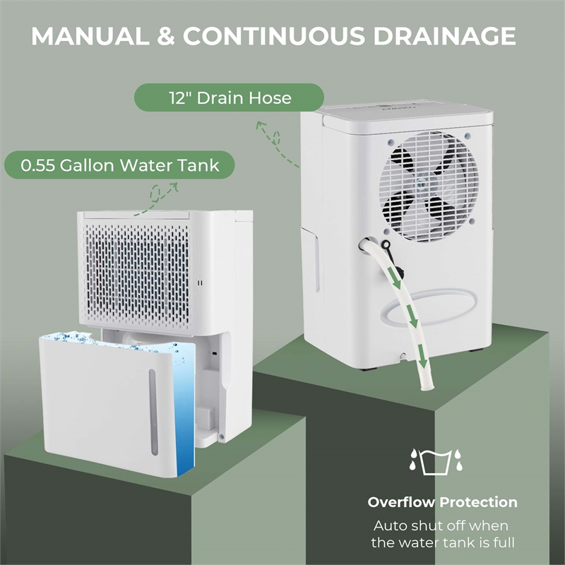 8 Pint(DOE) Dehumidifier w/Energy Efficient Automatic Shutoff 2000 Sq.ft White Plastic