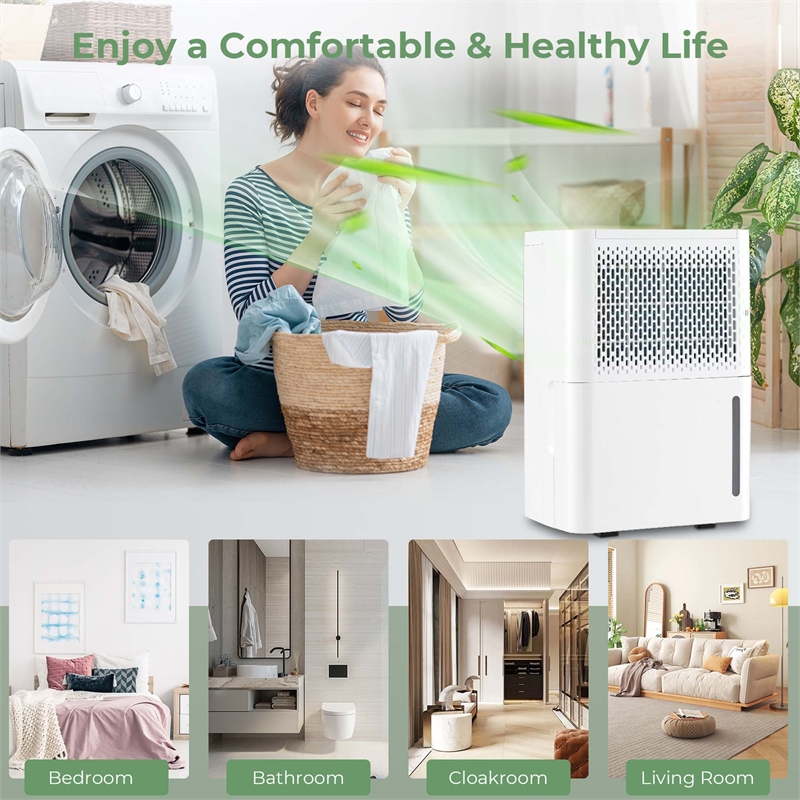 8 Pint(DOE) Dehumidifier w/Energy Efficient Automatic Shutoff 2000 Sq.ft White Plastic