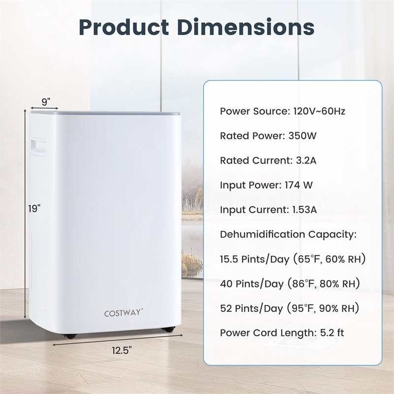 15.5 Pint(DOE) Dehumidifier for Basement 4500 Sq.ft White