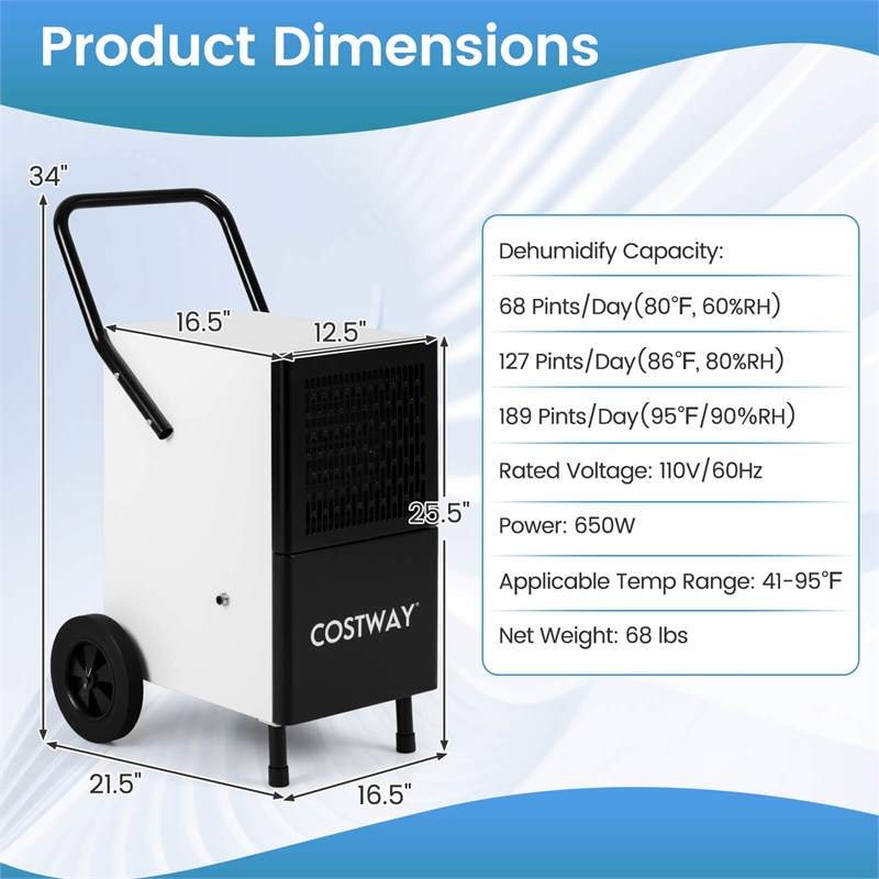42 Pint(DOE) Dehumidifier with Built in Pump Drain Hose White