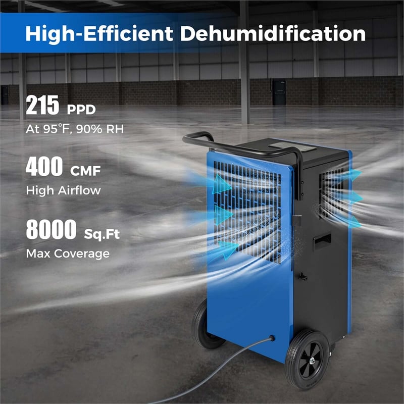 57 Pint(DOE) Portable Commercial Dehumidifier 8000 Sq.ft Coverage Area Blue