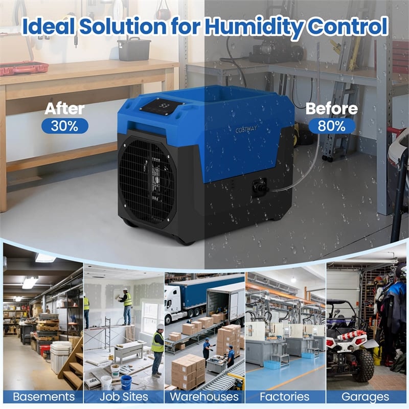 50 Pint(DOE) Commercial Dehumidifier with Pump Drain Hose Blue