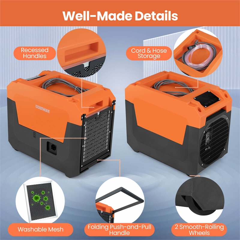 50 Pint(DOE) Commercial Dehumidifier with Pump Drain Hose Orange