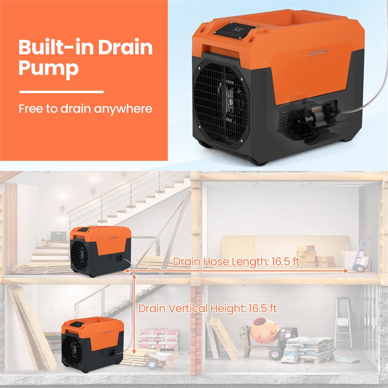 50 Pint(DOE) Commercial Dehumidifier with Pump Drain Hose Orange
