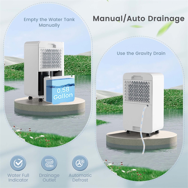 9 Pint(DOE) Portable Dehumidifier 2500 Sq.ft Coverage Area White