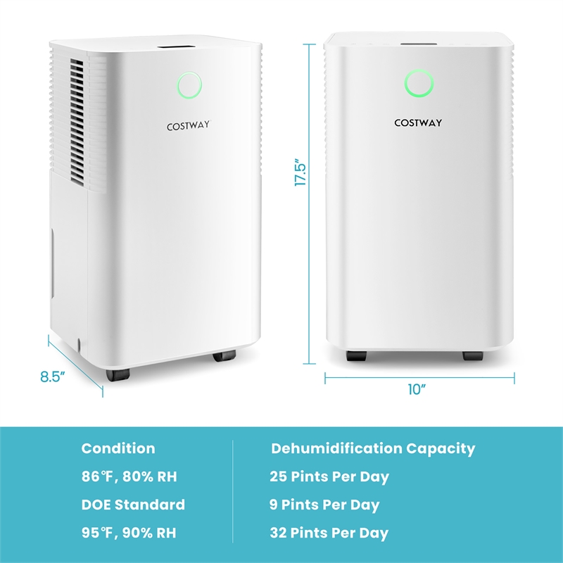9 Pint(DOE) Dehumidifier With Drain Hose 2000 Sq.ft Coverage Area White