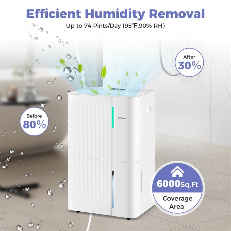 22 Pint(DOE) Dehumidifier for Home 6000 Sq.Ft Dehumidifier White
