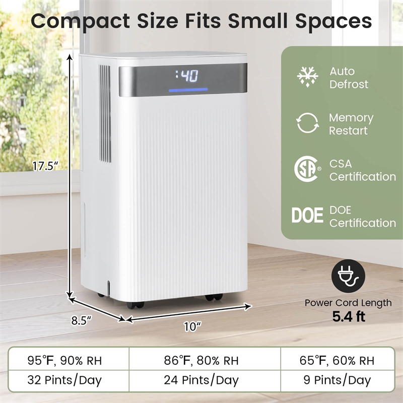 9 Pint(DOE) Dehumidifier 2000 Sq.Ft Coverage Area White