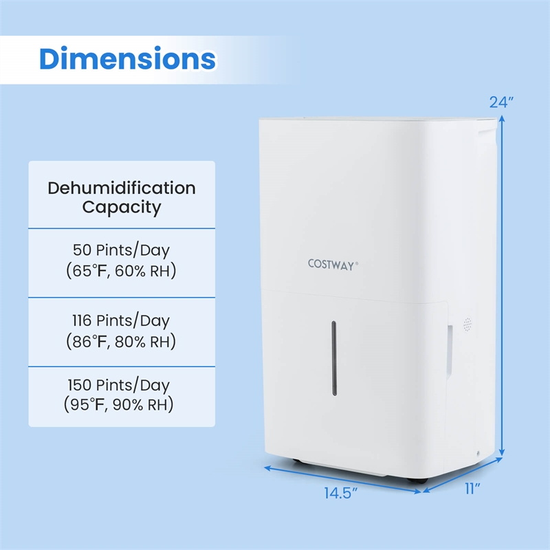 50 Pint(DOE) Dehumidifier with Pump 5000 Sq.ft Coverage Area White