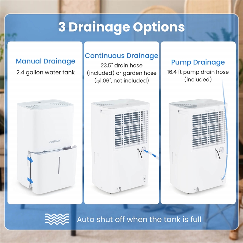 50 Pint(DOE) Dehumidifier with Pump 5000 Sq.ft Coverage Area White