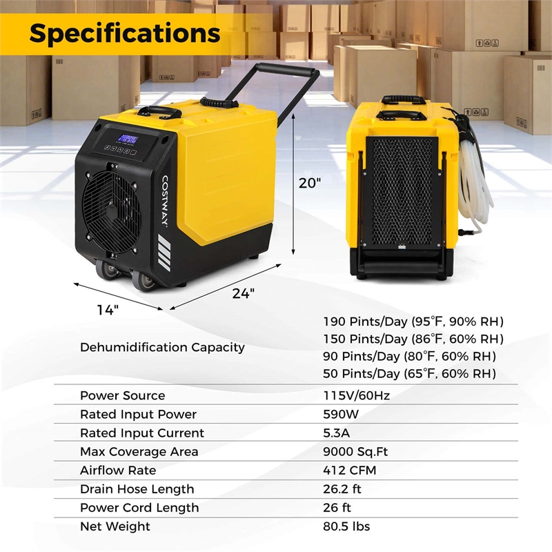 50 Pint(DOE) Commercial Dehumidifier Yellow 9000 Sq.ft Yellow