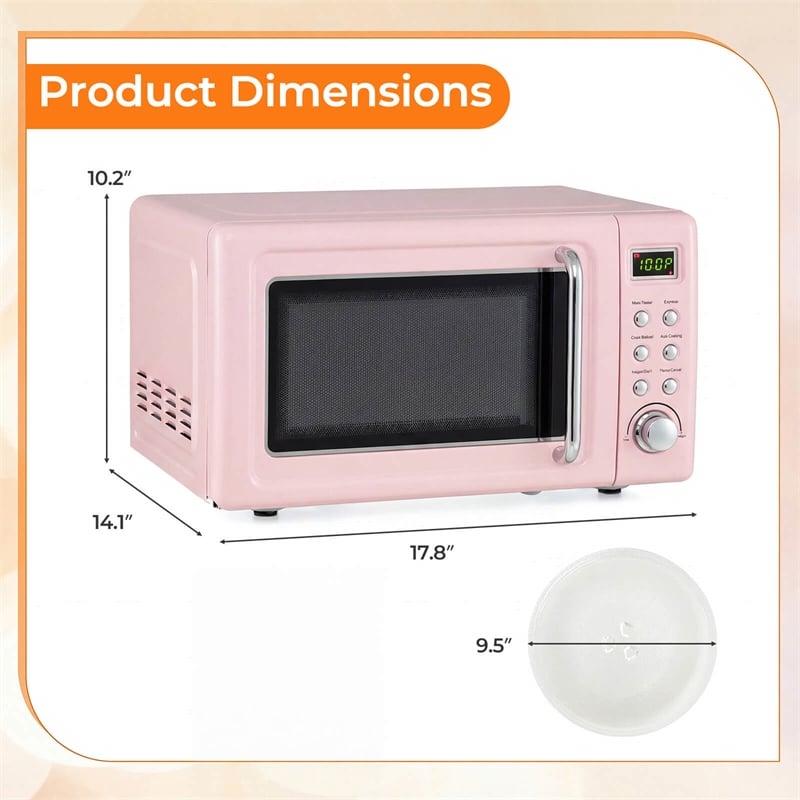 0.7 Cu.ft Retro Countertop Microwave Oven 700W LED Pink