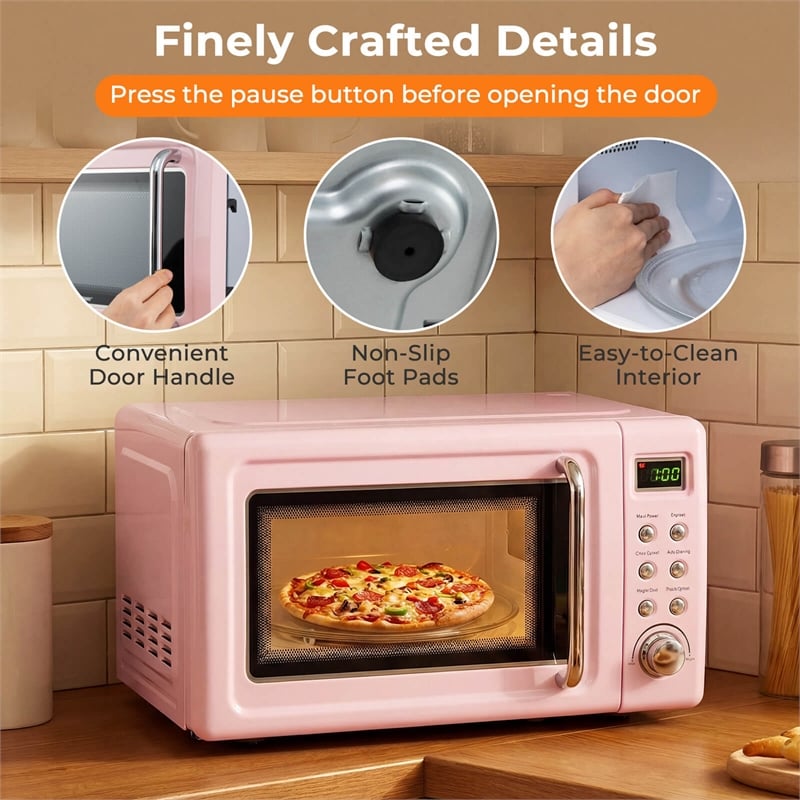 0.7 Cu.ft Retro Countertop Microwave Oven 700W LED Pink