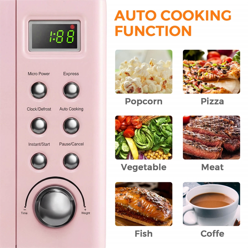 0.7 Cu.ft Retro Countertop Microwave Oven 700W LED Pink