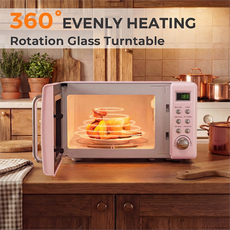 0.7 Cu.ft Retro Countertop Microwave Oven 700W LED Pink