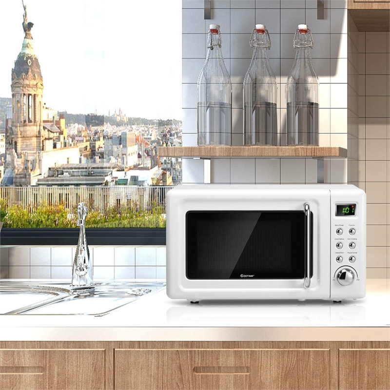 0.7 Cu.ft Retro Countertop Microwave Oven 700W LED White