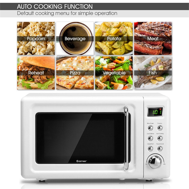 0.7 Cu.ft Retro Countertop Microwave Oven 700W LED White