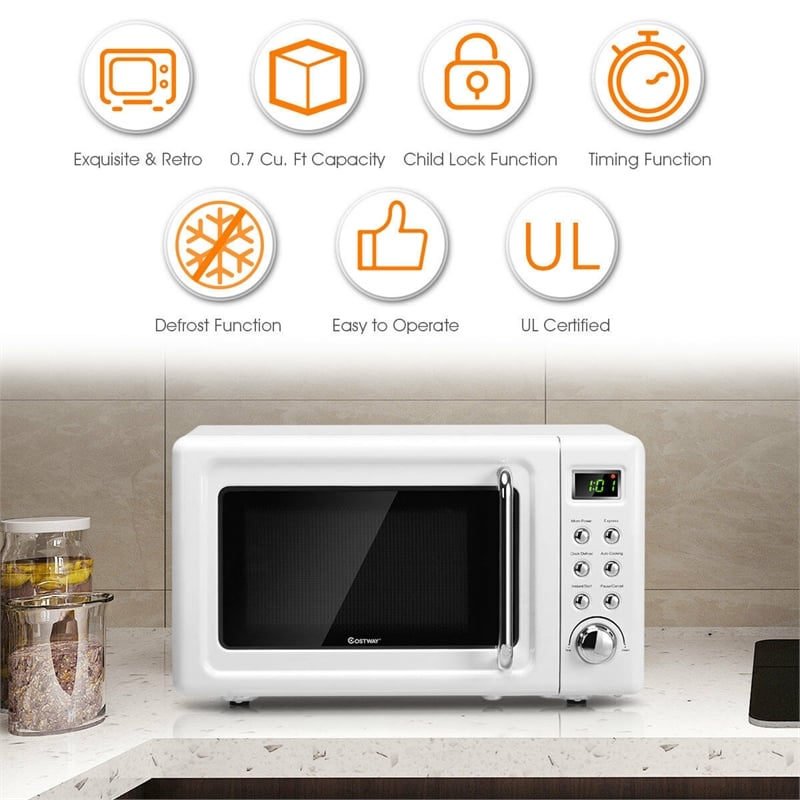 0.7 Cu.ft Retro Countertop Microwave Oven 700W LED White