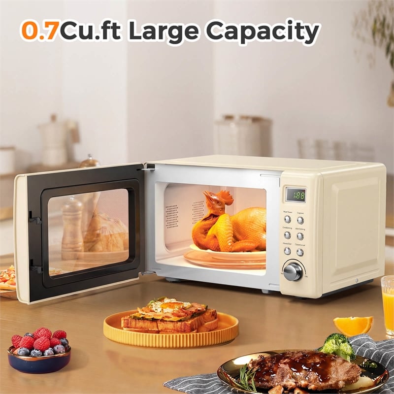 0.7 Cu.ft Retro Countertop Microwave Oven 700W LED  White