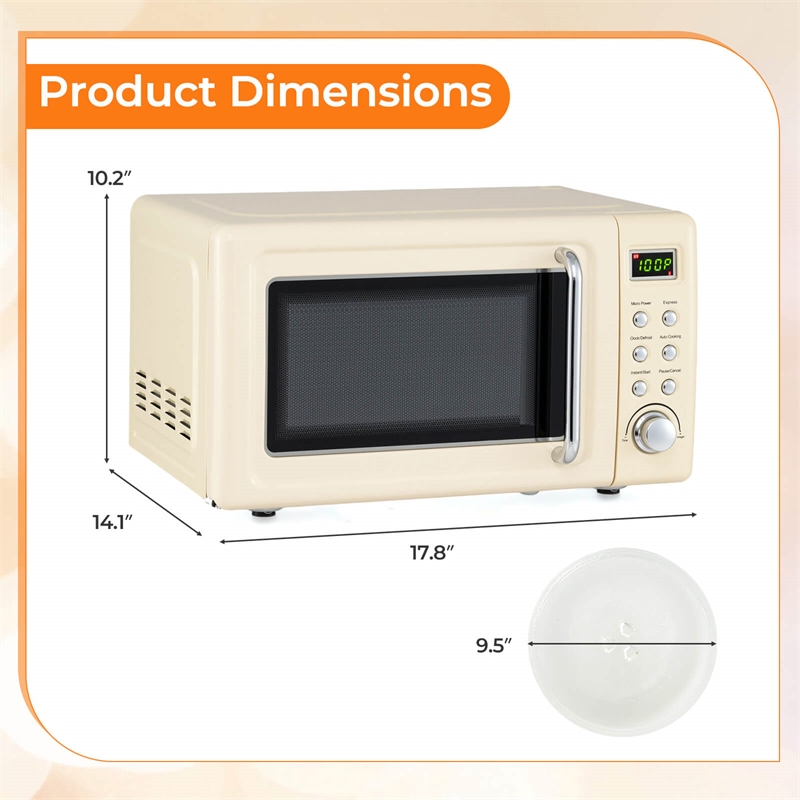 0.7 Cu.ft Retro Countertop Microwave Oven 700W LED  White