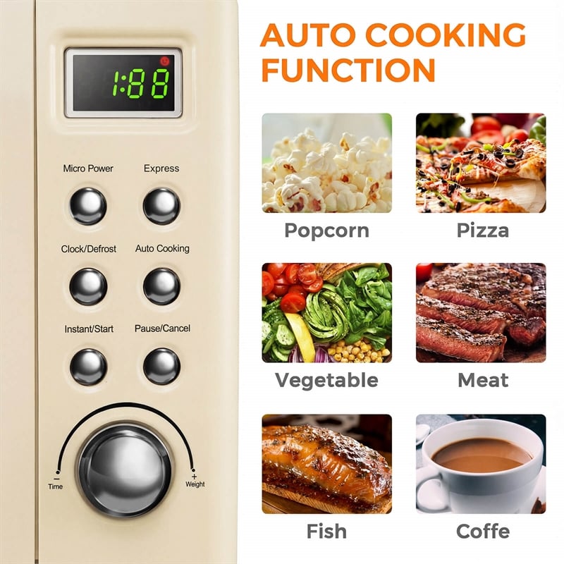 0.7 Cu.ft Retro Countertop Microwave Oven 700W LED  White