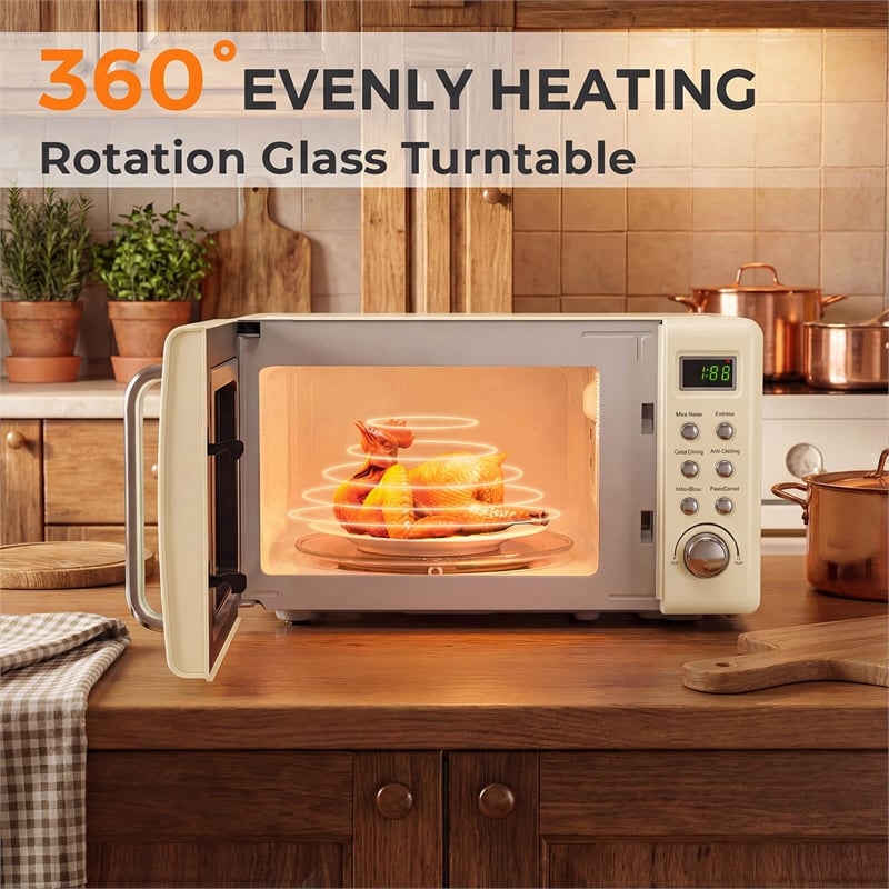 0.7 Cu.ft Retro Countertop Microwave Oven 700W LED  White