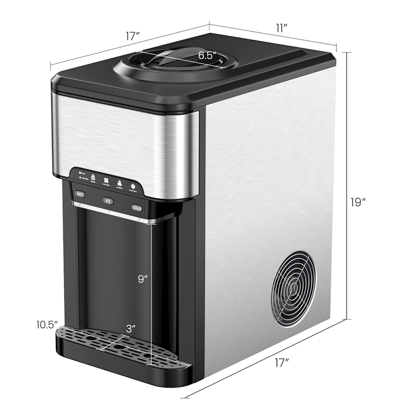 3 in 1 Water Cooler Dispenser with Built in Ice Maker Silver