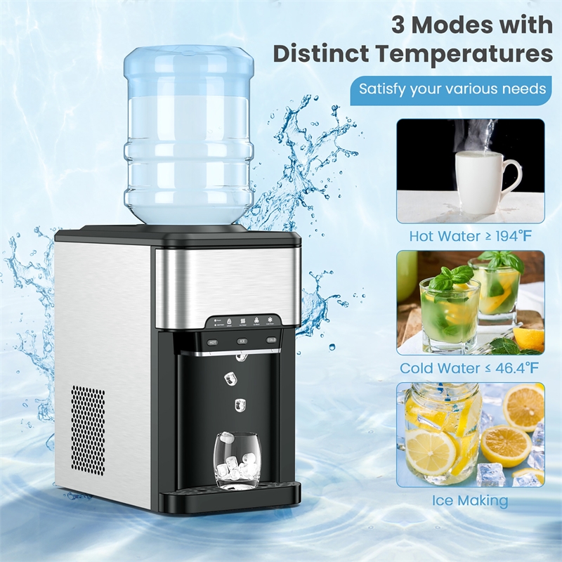 3 in 1 Water Cooler Dispenser with Built in Ice Maker Silver