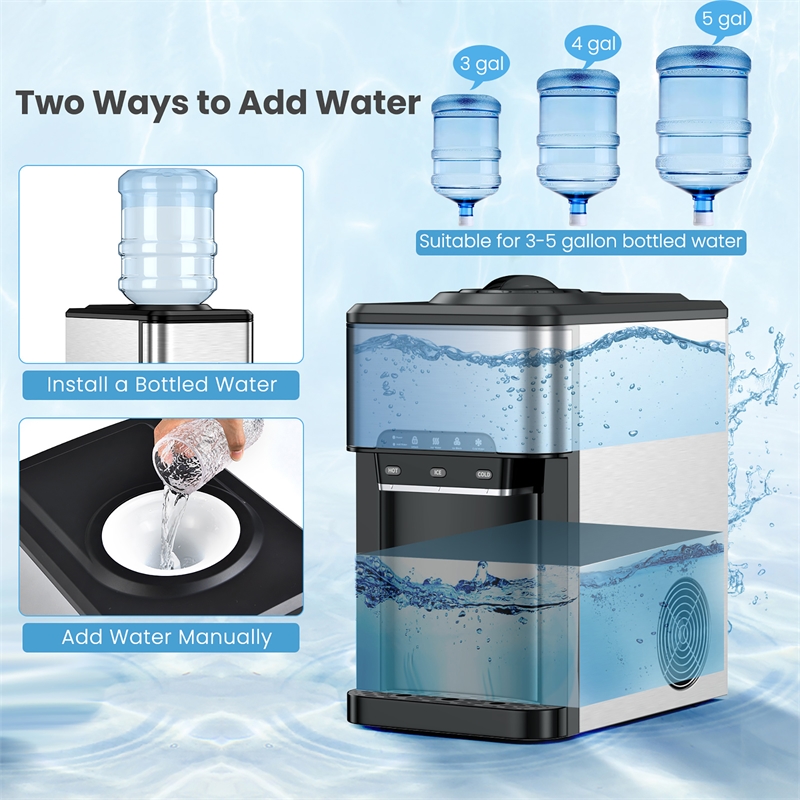 3 in 1 Water Cooler Dispenser with Built in Ice Maker Silver