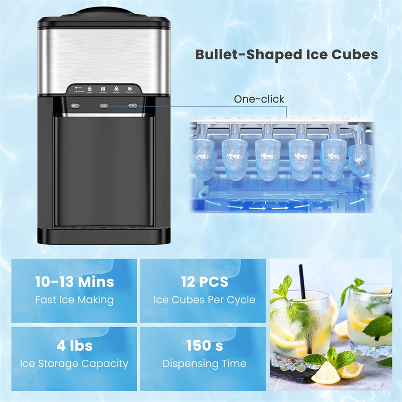 3 in 1 Water Cooler Dispenser with Built in Ice Maker Silver