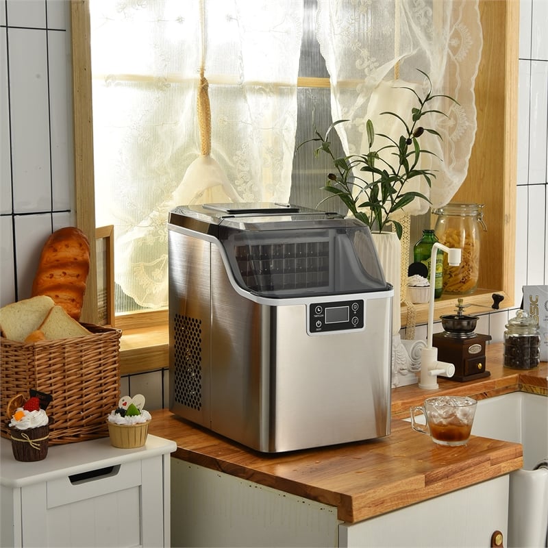 Portable Ice Maker Self Cleaning with Ice Scoop Silver